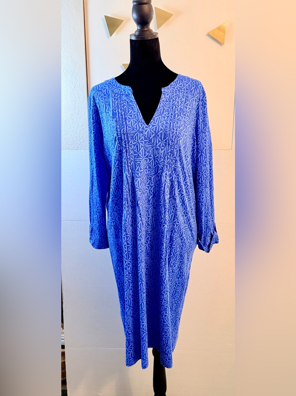 Lilly Pulitzer 100% Cotton Blue Fairfax 3/4 Sleeve Mini Dress Large